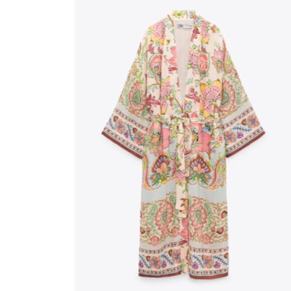ZARA - PRINTED KIMONO WITH BELT - S - 7864/029/330 - Picture 2 of 12